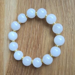 White Jade Beads Bracelet, Stretch, Hand Crafted